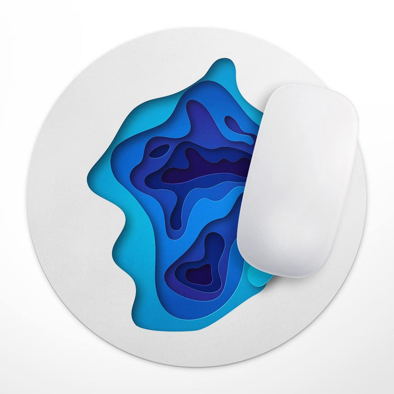 3D Blue Abstract Paper Cuts V2// WaterProof Rubber Foam Backed Anti-Slip Mouse Pad for Home Work Office or Gaming Computer Desk