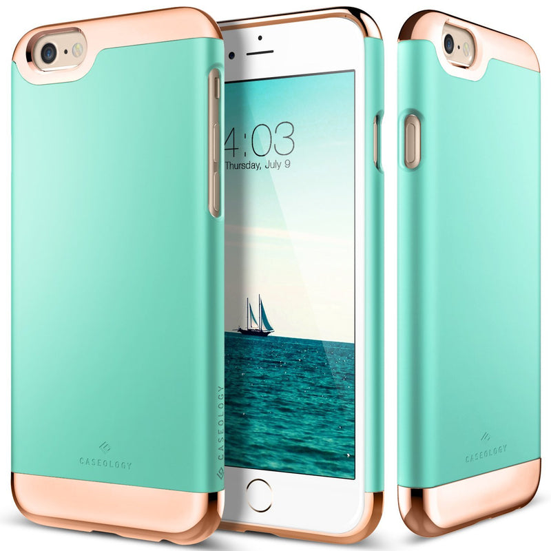 The Turquoise Mint and Gold Dual Layer Slider / Soft Interior Cover iPhone 6/6s or 6/6s Plus Case