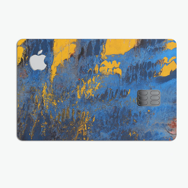 Abstract Blue and Gold Wet Paint - Premium Protective Decal Skin-Kit for the Apple Credit Card