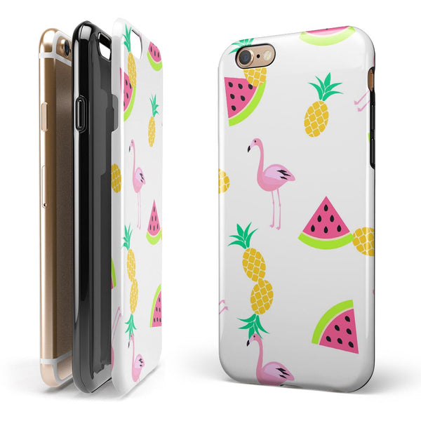 Animated Flamingos and Fruit iPhone 6/6s or 6/6s Plus 2-Piece Hybrid INK-Fuzed Case
