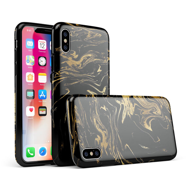 Black & Gold Marble Swirl V12 - iPhone X Swappable Hybrid Case