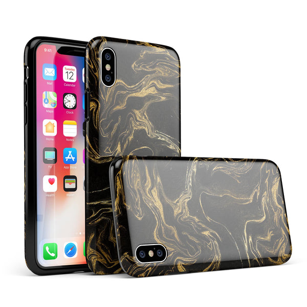 Black & Gold Marble Swirl V3 - iPhone X Swappable Hybrid Case