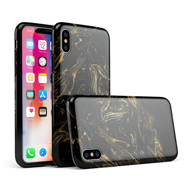 Black & Gold Marble Swirl V4 - iPhone X Swappable Hybrid Case