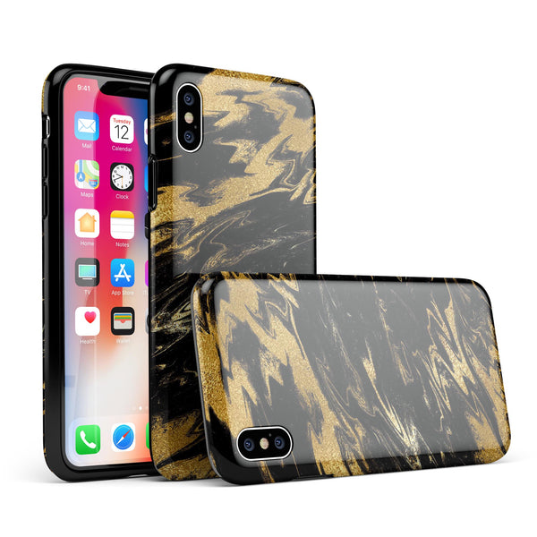 Black & Gold Marble Swirl V5 - iPhone X Swappable Hybrid Case
