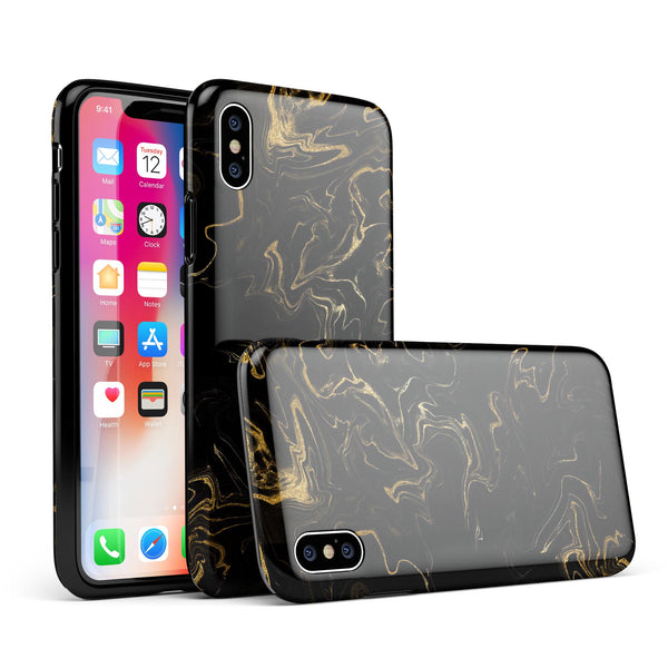 Black & Gold Marble Swirl V6 - iPhone X Swappable Hybrid Case