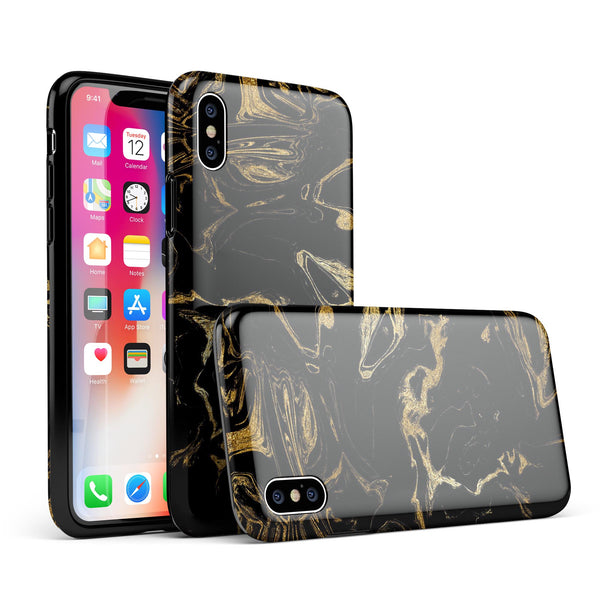 Black & Gold Marble Swirl V8 - iPhone X Swappable Hybrid Case