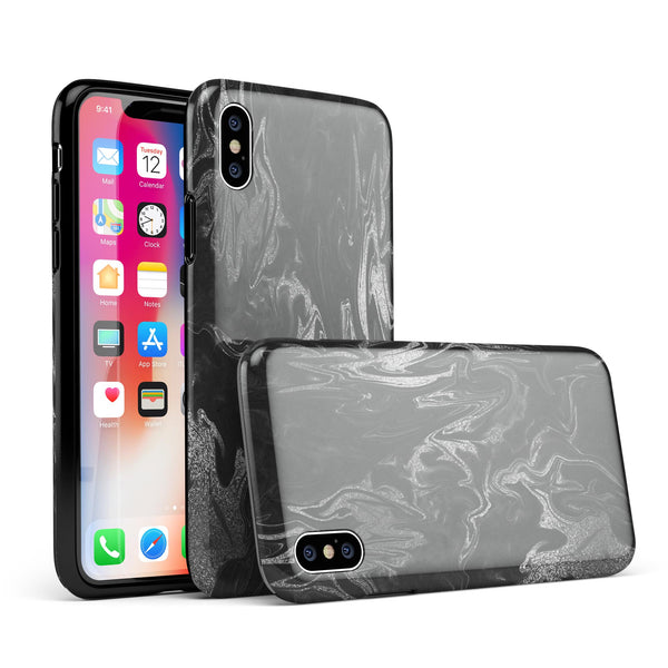 Black & Silver Marble Swirl V1 - iPhone X Swappable Hybrid Case