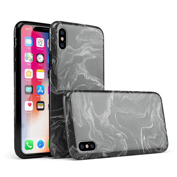 Black & Silver Marble Swirl V4 - iPhone X Swappable Hybrid Case