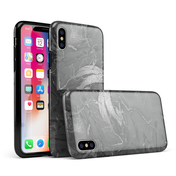 Black & Silver Marble Swirl V7 - iPhone X Swappable Hybrid Case