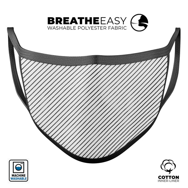 Black and White Diagonal Stripes - Made in USA Mouth Cover Unisex Anti-Dust Cotton Blend Reusable & Washable Face Mask with Adjustable Sizing for Adult or Child