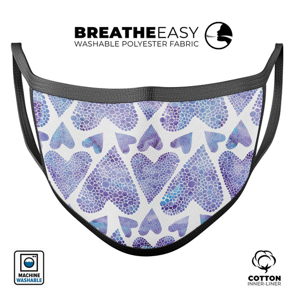 Blue Abstract Inverted Hearts  - Made in USA Mouth Cover Unisex Anti-Dust Cotton Blend Reusable & Washable Face Mask with Adjustable Sizing for Adult or Child