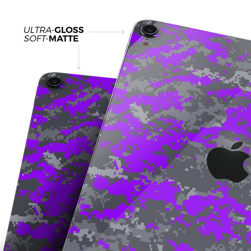 Bright Purple and Gray Digital Camouflage - Full Body Skin Decal for the Apple iPad Pro 12.9", 11", 10.5", 9.7", Air or Mini (All Models Available)