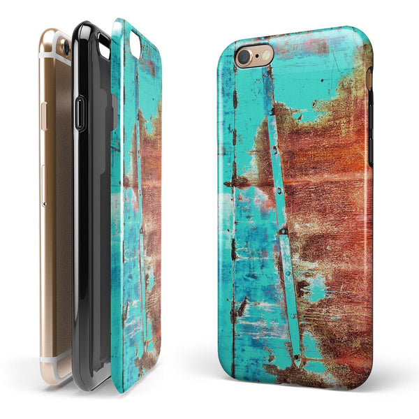 Bright Turquise Rusted Surface iPhone 6/6s or 6/6s Plus 2-Piece Hybrid INK-Fuzed Case