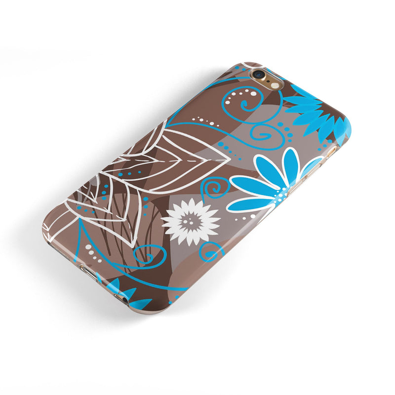Brown Surface with Blue and White Whymsical Floral Pattern iPhone 6/6s or 6/6s Plus 2-Piece Hybrid INK-Fuzed Case
