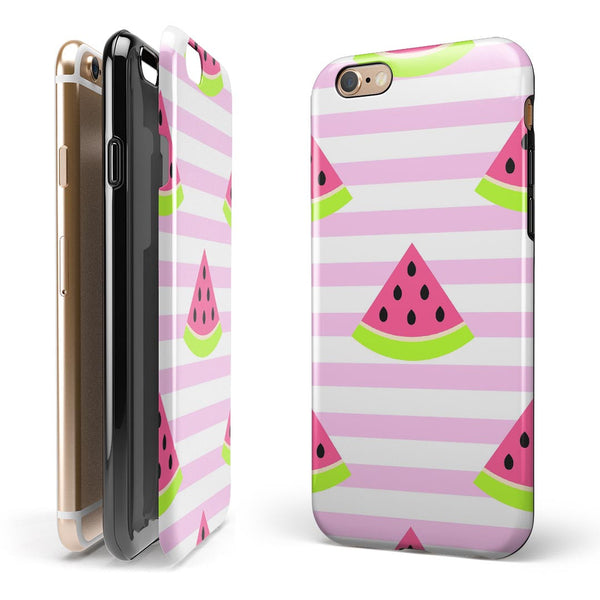 Cartoon Watermelon Over Stripes iPhone 6/6s or 6/6s Plus 2-Piece Hybrid INK-Fuzed Case