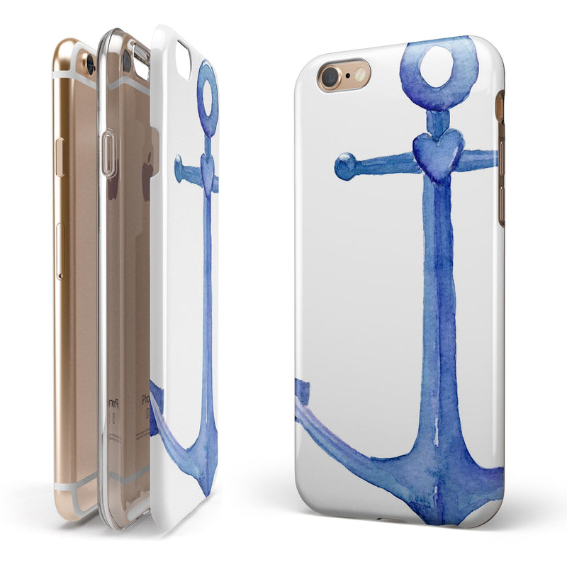 Deep Blue Watercolor Heart Anchor iPhone 6/6s or 6/6s Plus 2-Piece Hybrid INK-Fuzed Case
