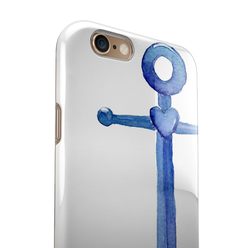 Deep Blue Watercolor Heart Anchor iPhone 6/6s or 6/6s Plus 2-Piece Hybrid INK-Fuzed Case