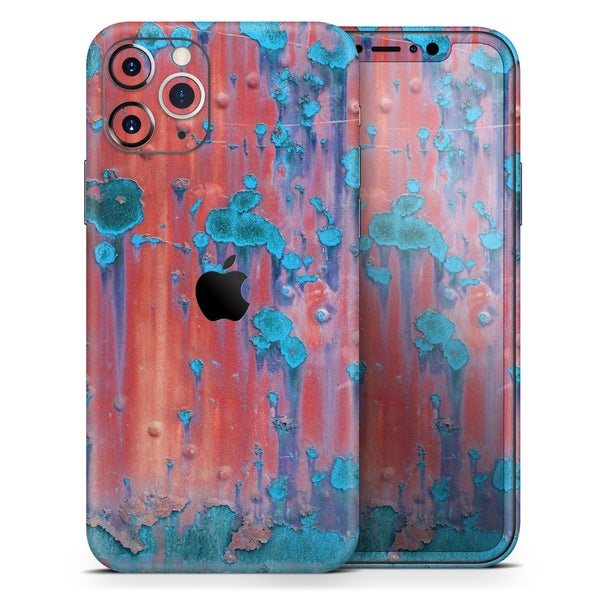 Hot Coral Metal with Turquoise Rust - Skin-Kit compatible with the Apple iPhone 13, 13 Pro Max, 13 Mini, 13 Pro, iPhone 12, iPhone 11 (All iPhones Available)