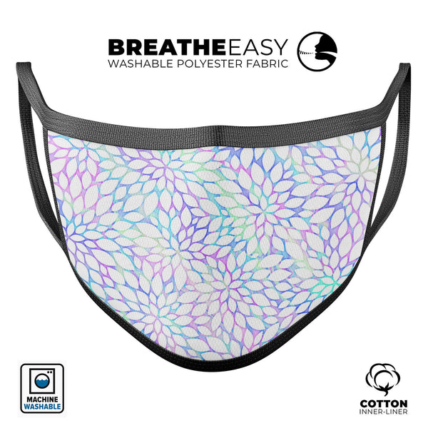 Iridescent Dahlia v2 - Made in USA Mouth Cover Unisex Anti-Dust Cotton Blend Reusable & Washable Face Mask with Adjustable Sizing for Adult or Child