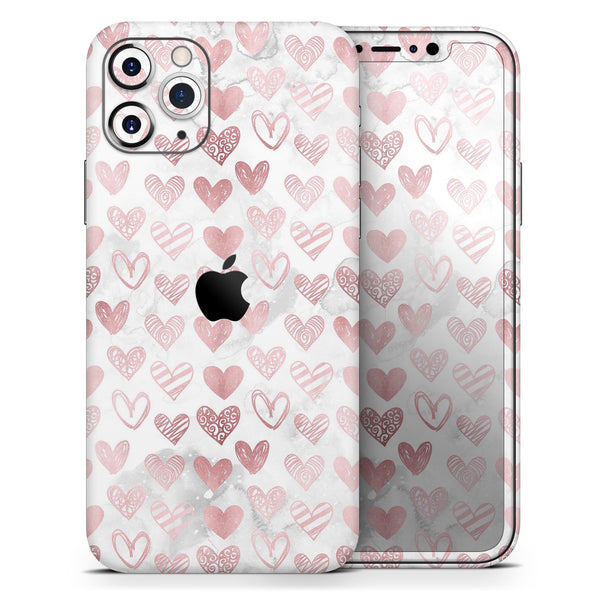 Karamfila Marble & Rose Gold Hearts v3 - Skin-Kit compatible with the Apple iPhone 13, 13 Pro Max, 13 Mini, 13 Pro, iPhone 12, iPhone 11 (All iPhones Available)