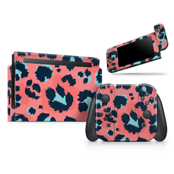 Leopard Coral and Teal V23 - Full Body Skin Decal Wrap Kit for Nintendo Switch Console & Dock, Pro Controller, Switch Lite, 3DS XL, 2DS XL, DSi, Wii