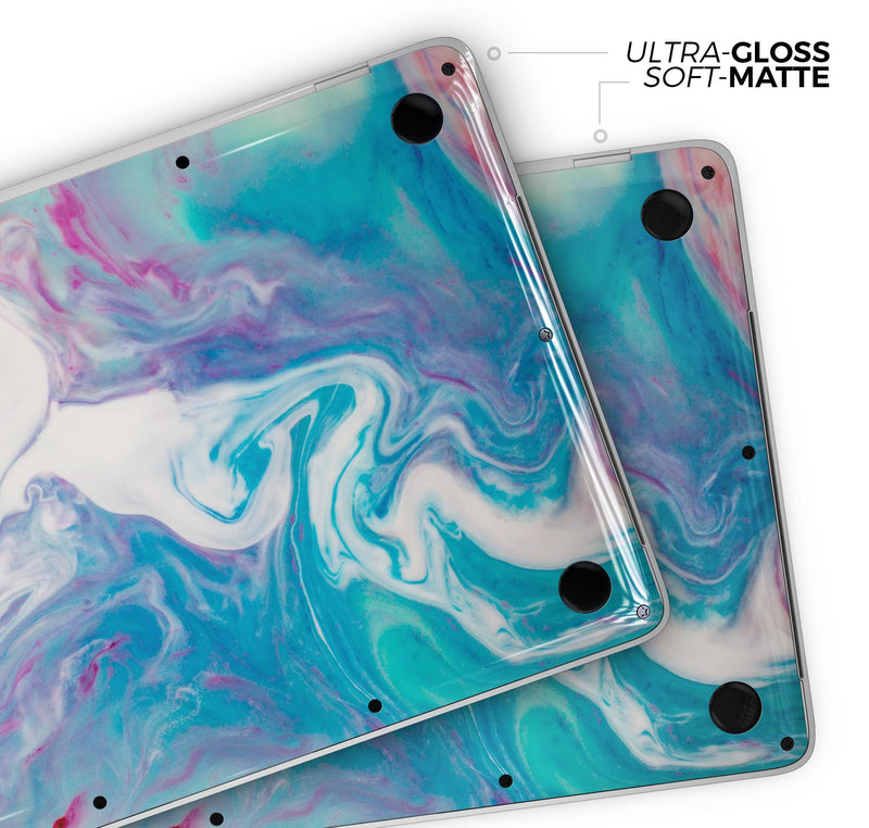 Marbleized Blue Paradise V45 - Skin Decal Wrap Kit Compatible with the Apple MacBook Pro, Pro with Touch Bar or Air (11", 12", 13", 15" & 16" - All Versions Available)