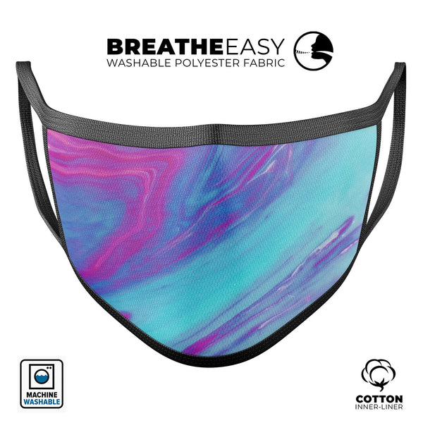 Marbleized Pink Ocean Blue v32 - Made in USA Mouth Cover Unisex Anti-Dust Cotton Blend Reusable & Washable Face Mask with Adjustable Sizing for Adult or Child