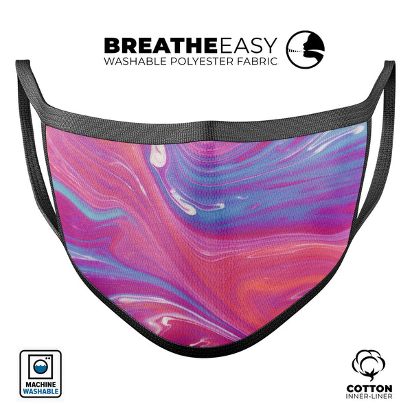 Marbleized Pink and Blue v391 - Made in USA Mouth Cover Unisex Anti-Dust Cotton Blend Reusable & Washable Face Mask with Adjustable Sizing for Adult or Child