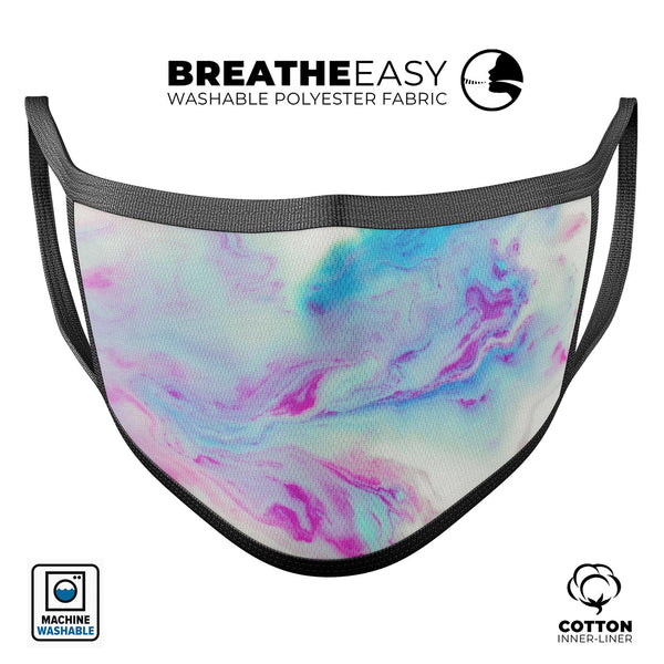 Marbleized Soft Blue V32 - Made in USA Mouth Cover Unisex Anti-Dust Cotton Blend Reusable & Washable Face Mask with Adjustable Sizing for Adult or Child