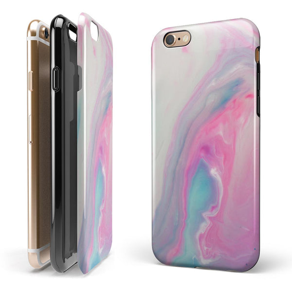 Marbleized Soft Pink and Blue Paradise iPhone 6/6s or 6/6s Plus 2-Piece Hybrid INK-Fuzed Case
