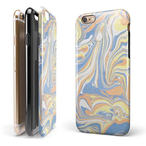 Marbleized Swirling Blue and Gold iPhone 6/6s or 6/6s Plus 2-Piece Hybrid INK-Fuzed Case