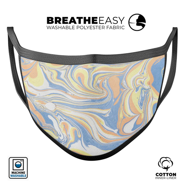 Marbleized Swirling Blue and Gold - Made in USA Mouth Cover Unisex Anti-Dust Cotton Blend Reusable & Washable Face Mask with Adjustable Sizing for Adult or Child