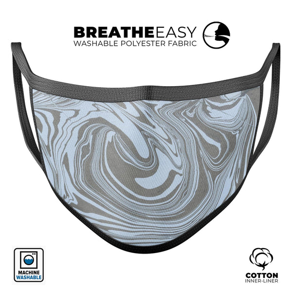 Marbleized Swirling Blue and Gray - Made in USA Mouth Cover Unisex Anti-Dust Cotton Blend Reusable & Washable Face Mask with Adjustable Sizing for Adult or Child