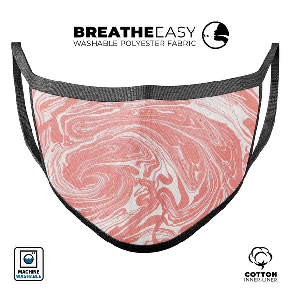 Marbleized Swirling Coral - Made in USA Mouth Cover Unisex Anti-Dust Cotton Blend Reusable & Washable Face Mask with Adjustable Sizing for Adult or Child