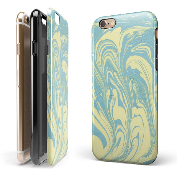 Marbleized Swirling Mint and Yellow iPhone 6/6s or 6/6s Plus 2-Piece Hybrid INK-Fuzed Case