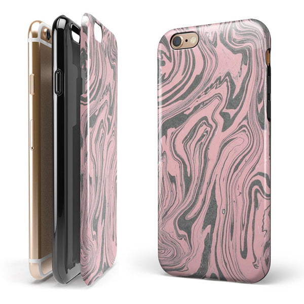 Marbleized Swirling Pink and Gray v3 iPhone 6/6s or 6/6s Plus 2-Piece Hybrid INK-Fuzed Case
