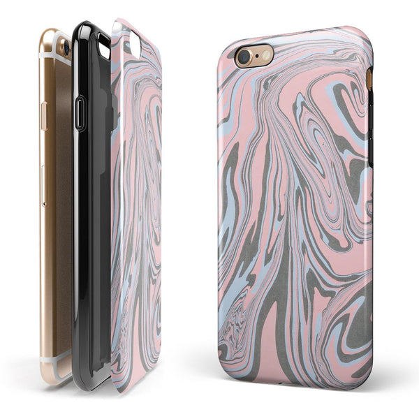 Marbleized Swirling Pink and Gray v4 iPhone 6/6s or 6/6s Plus 2-Piece Hybrid INK-Fuzed Case