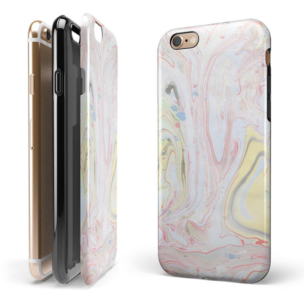 Marbleized Swirling Pink and Yellow v3 iPhone 6/6s or 6/6s Plus 2-Piece Hybrid INK-Fuzed Case