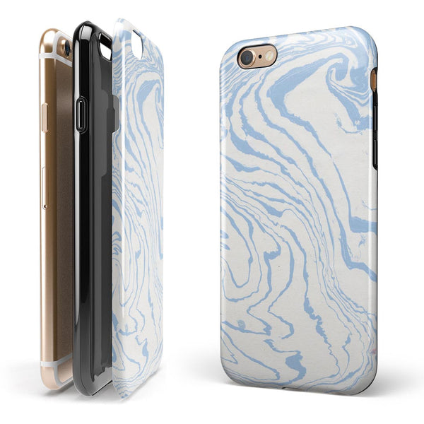 Marbleized Swirling Soft Blue iPhone 6/6s or 6/6s Plus 2-Piece Hybrid INK-Fuzed Case