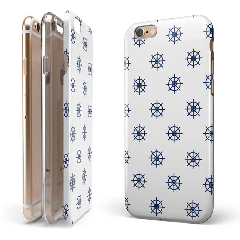 Micro Nay Ship Wheels Over White iPhone 6/6s or 6/6s Plus 2-Piece Hybrid INK-Fuzed Case