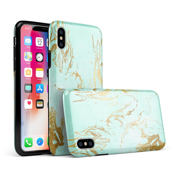 Mint Marble & Digital Gold Foil V1 - iPhone X Swappable Hybrid Case