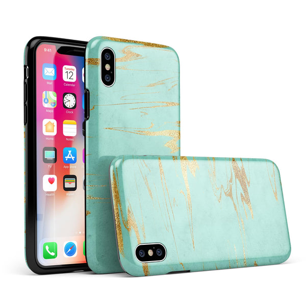Mint Marble & Digital Gold Foil V2 - iPhone X Swappable Hybrid Case