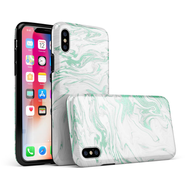 Mint Marble & Digital Gold Foil V8 - iPhone X Swappable Hybrid Case