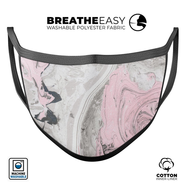Mixtured Pink and Gray Textured Marble - Made in USA Mouth Cover Unisex Anti-Dust Cotton Blend Reusable & Washable Face Mask with Adjustable Sizing for Adult or Child