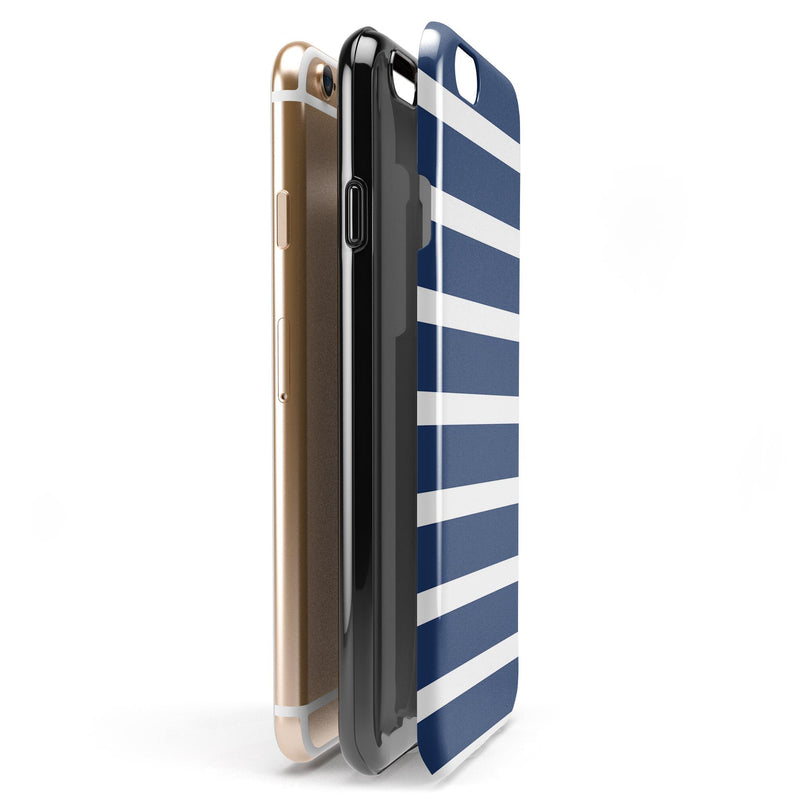 Navy Blue and White Horizontal Stripes iPhone 6/6s or 6/6s Plus 2-Piece Hybrid INK-Fuzed Case