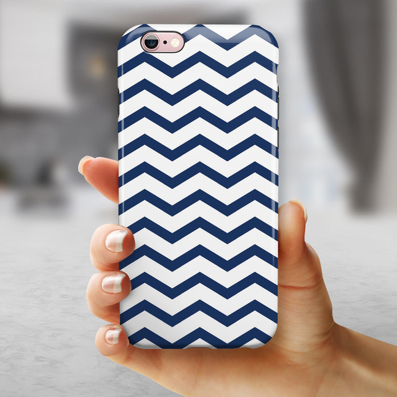Navy and White Chevron Stripes iPhone 6/6s or 6/6s Plus 2-Piece Hybrid INK-Fuzed Case