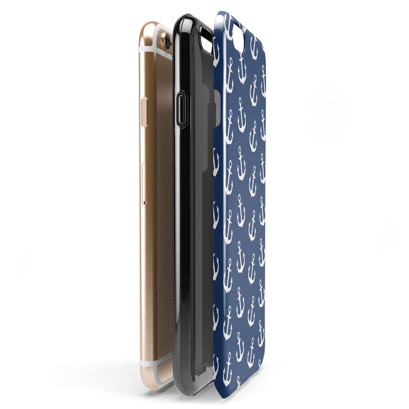 Navy and White Micro Anchors iPhone 6/6s or 6/6s Plus 2-Piece Hybrid INK-Fuzed Case