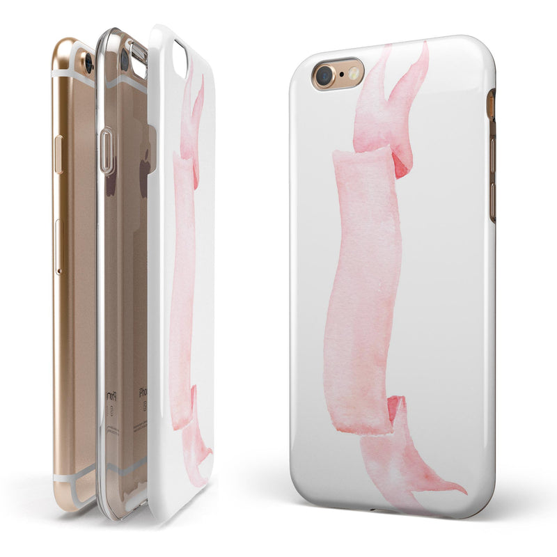 Pale Pink Watercolor Ribbon iPhone 6/6s or 6/6s Plus 2-Piece Hybrid INK-Fuzed Case