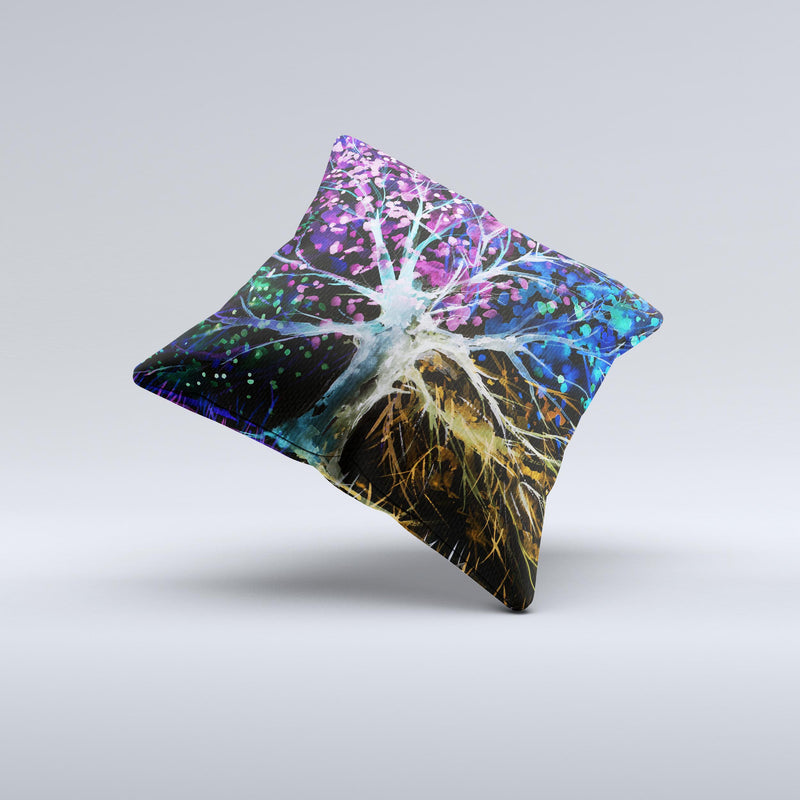 The Inverted Abstract Colorful WaterColor Vivid Tree ink-Fuzed Decorative Throw Pillow