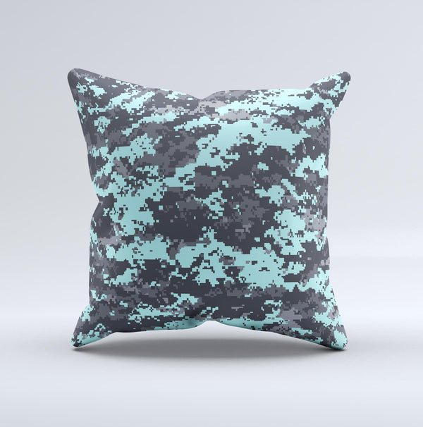 Light Blue and Gray Digital Camouflage  Ink-Fuzed Decorative Throw Pillow